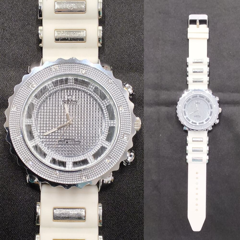 Ice King Quartz Analog Men's Watch Silver Jeweled Dial White Bling #W5147